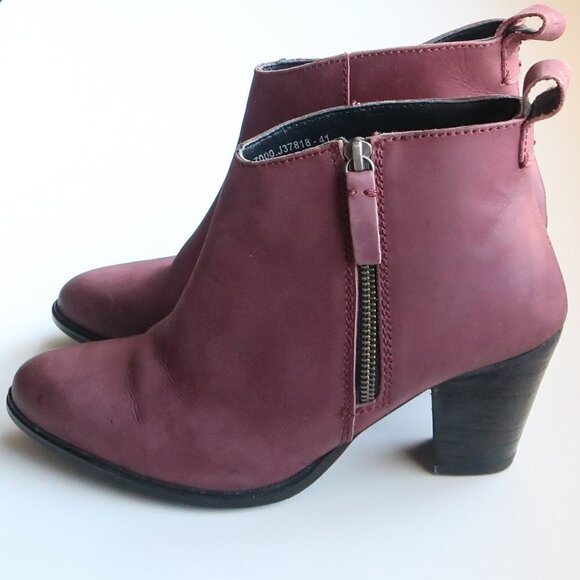 Jigsaw Maroon Nubuck Leather Block Heel Almond Toe Ankle Boots Booties Size 10.5 - Picture 8 of 16